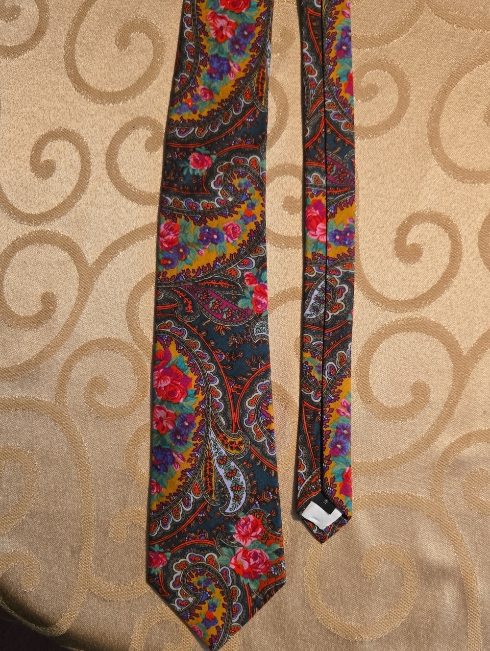 Mens Vibrant Floral Paisley Tie in Black with Multicolor Accents
